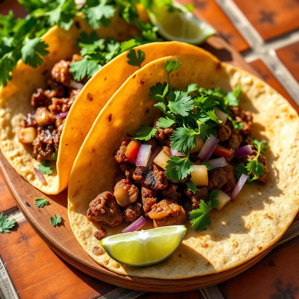 Authentic Mexican street tacos with cilantro and onion