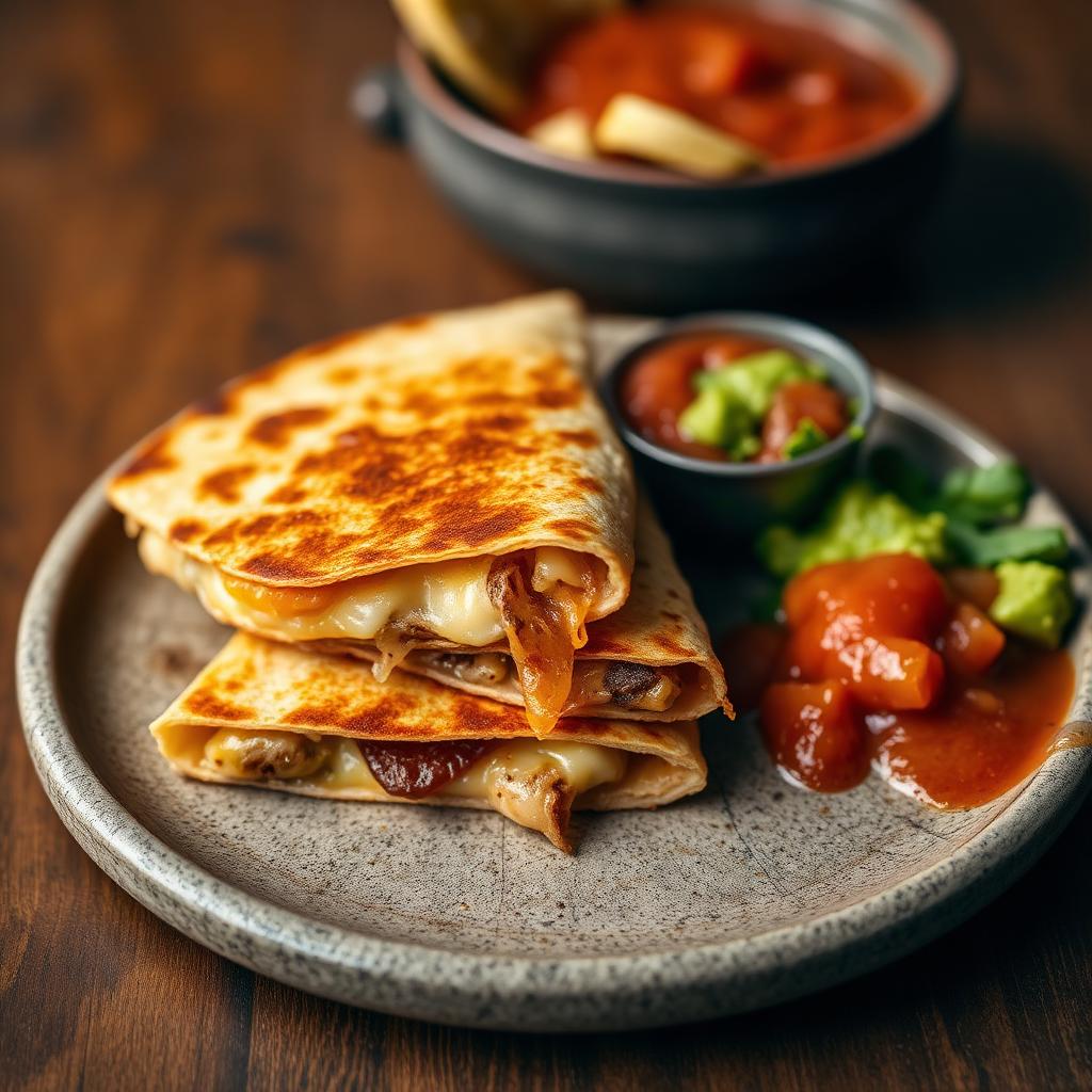 Golden grilled Mexican quesadilla